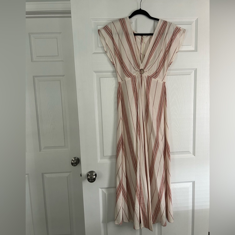 Shabby Chic Cream and Dusty Rose Striped Maxi Dress with Ring Detail